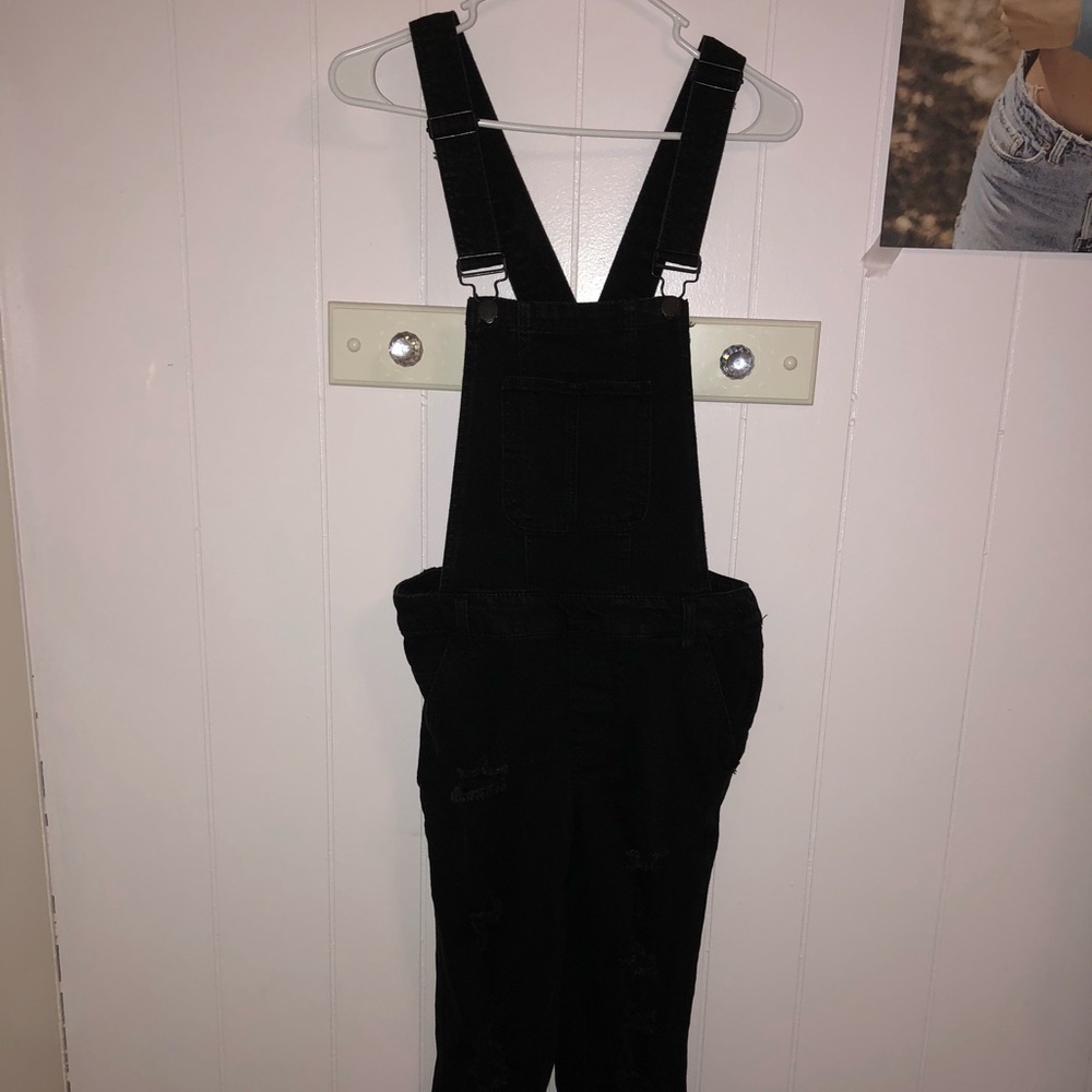 Black Distressed Overalls